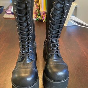 Demonia Black Lace-Up Platform Boots